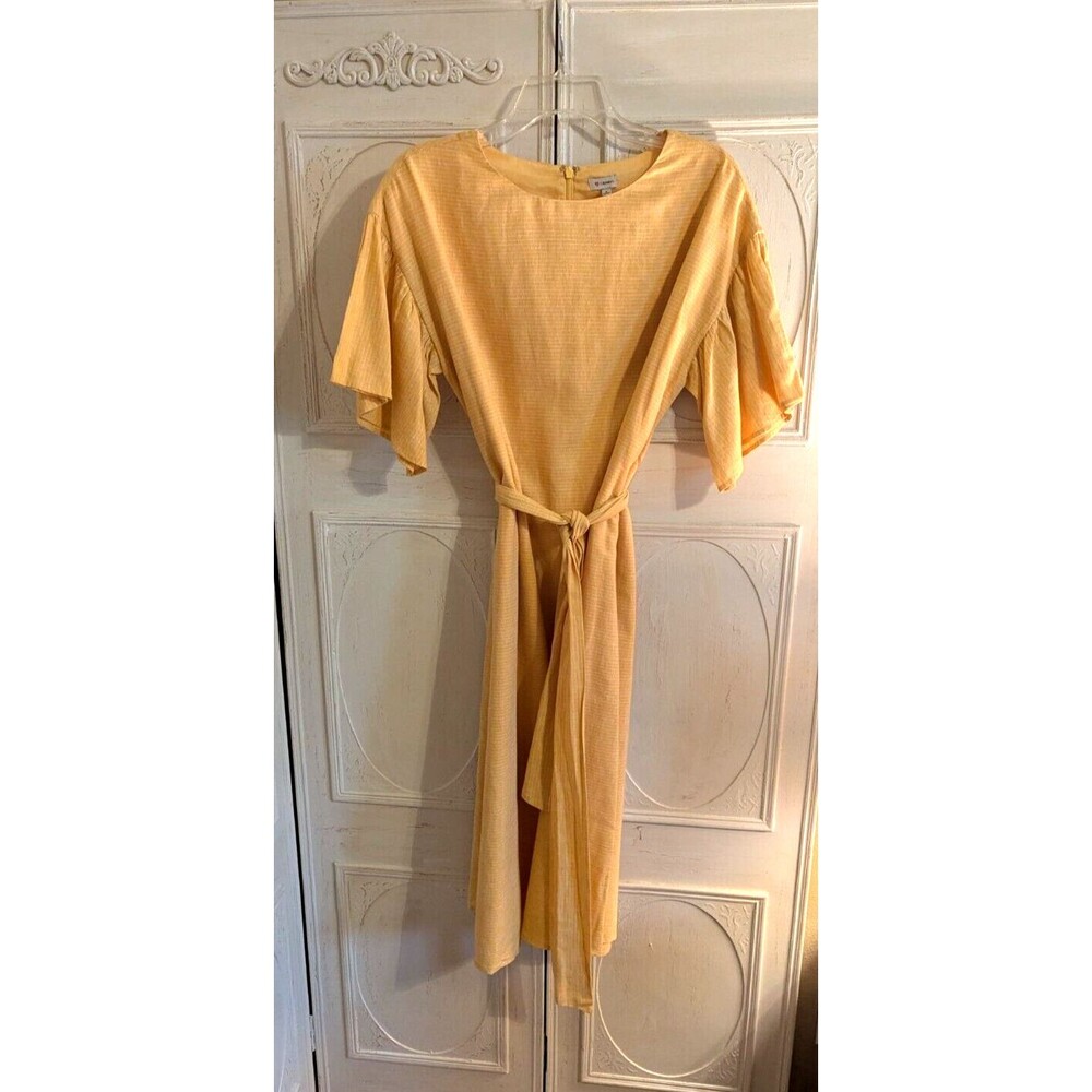 Cremieux  Womens Yellow Gold Linen Blend  Short Sleeve Summer Dress  Size 4